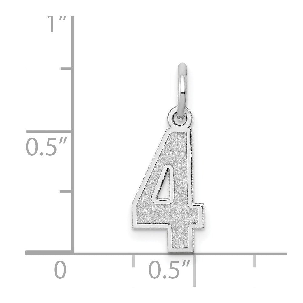 14k White Gold Small Satin Number 4 Pendant for Necklace