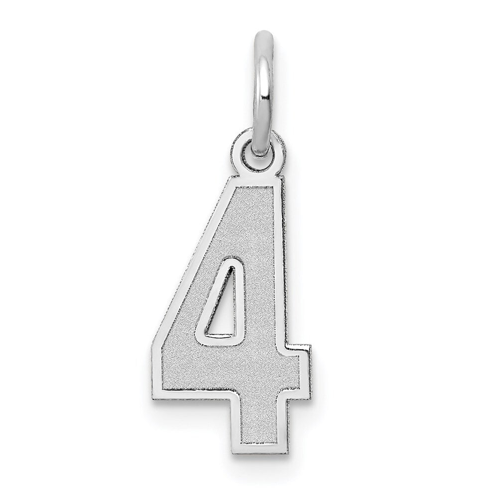 14k White Gold Small Satin Number 4 Pendant for Necklace