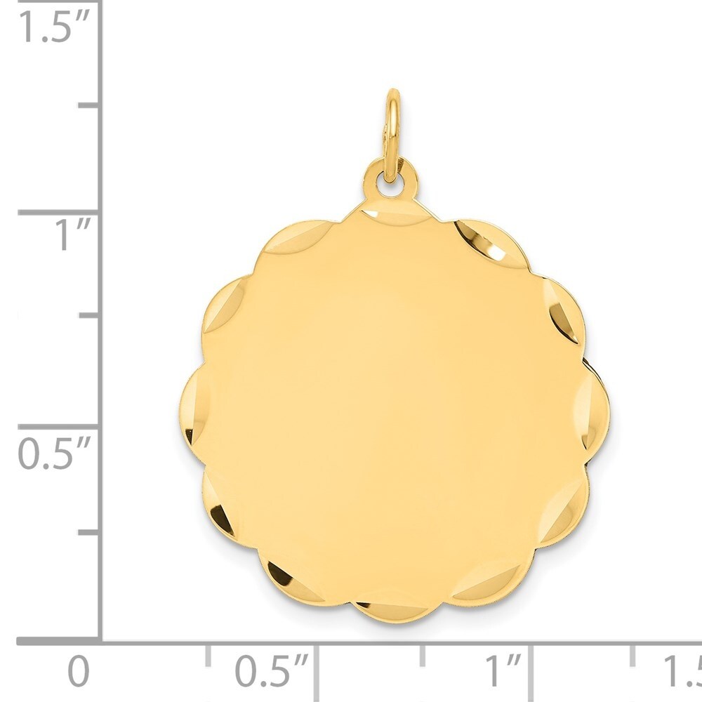 14k Yellow Gold .018 Gauge Engravable Scalloped Disc Pendant