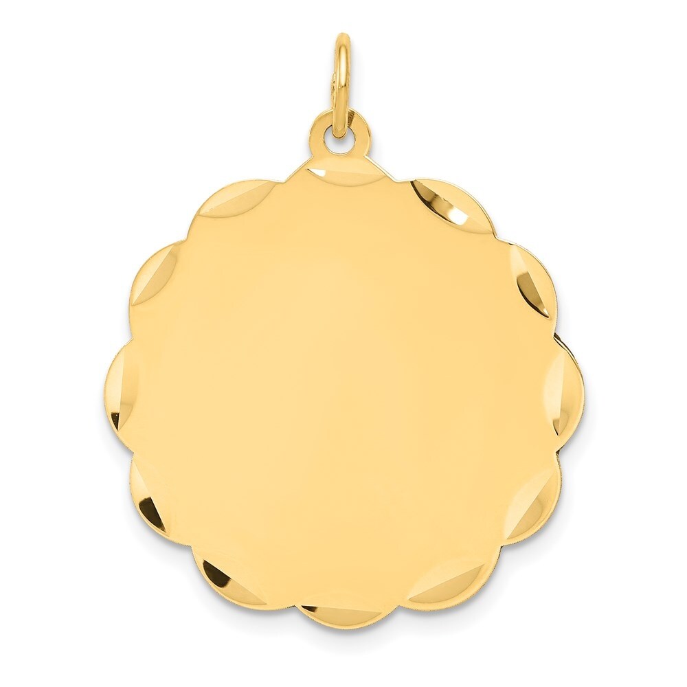 14k Yellow Gold .018 Gauge Engravable Scalloped Disc Pendant