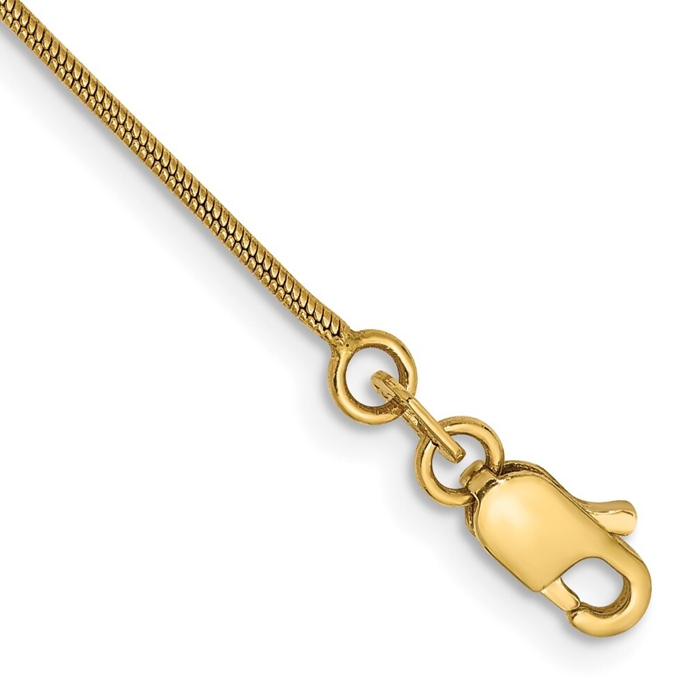 14k Yellow Gold 0.9mm Round Snake Chain Bracelet, 7"