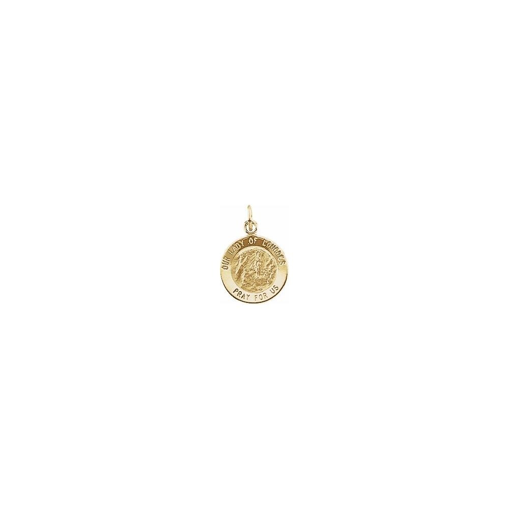 14k Yellow Gold 12mm Round Our Lady of Lourdes Medal Pendant