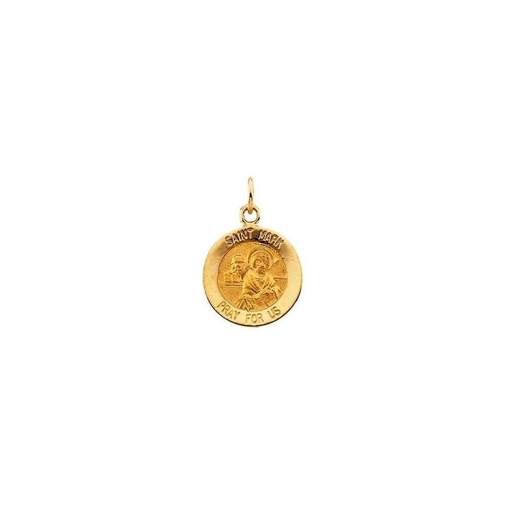 14k Yellow Gold 12mm Round St. Mark Medal Pendant