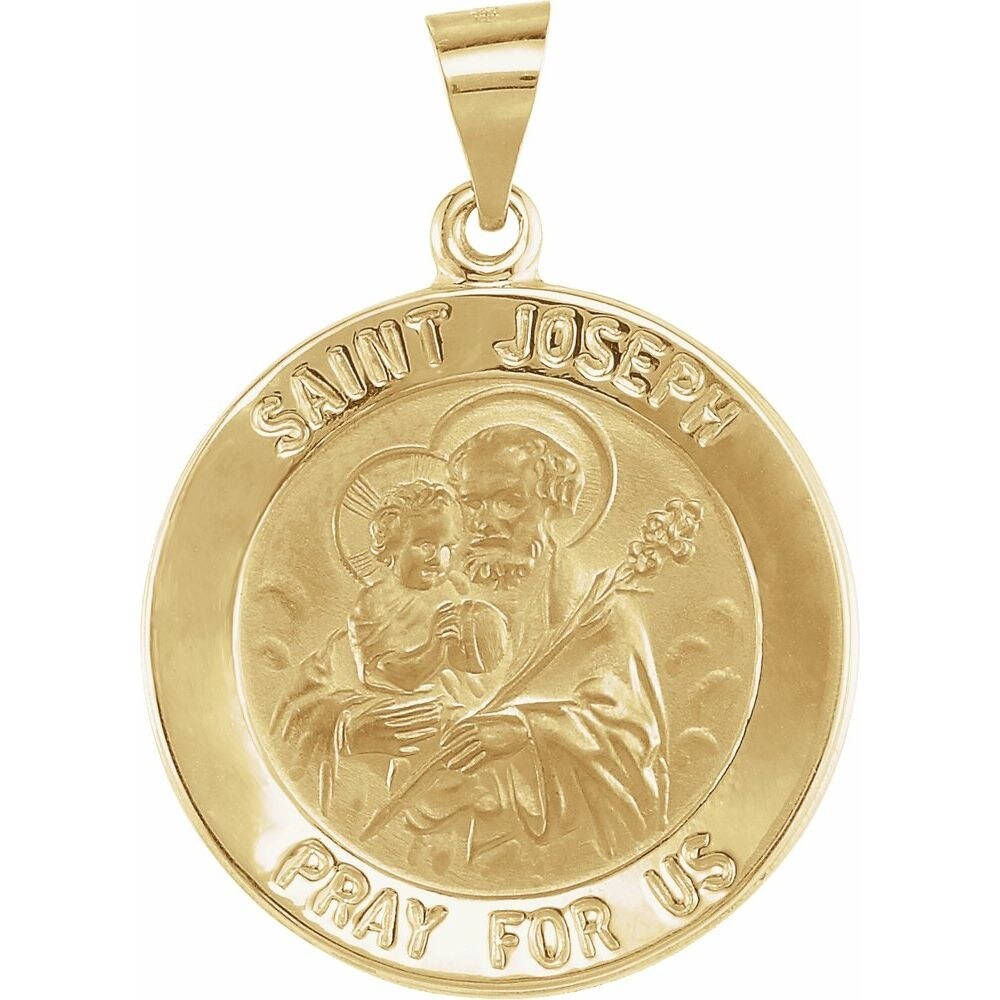 14k Yellow Gold 22mm Round Hollow Joseph Medal Pendant