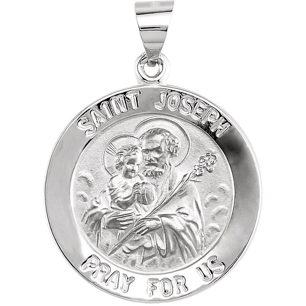14k Yellow Gold 22mm Round Hollow Joseph Medal Pendant
