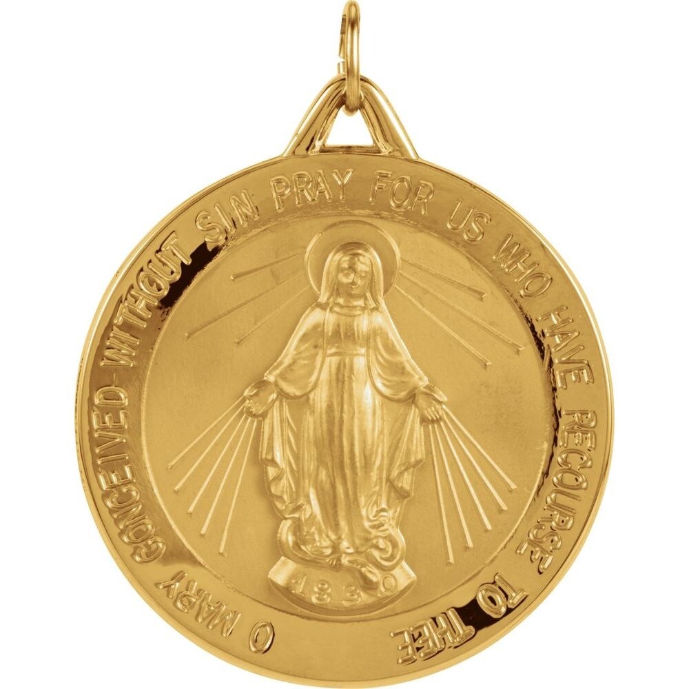 14k Yellow Gold 29mm Miraculous Medal Pendant