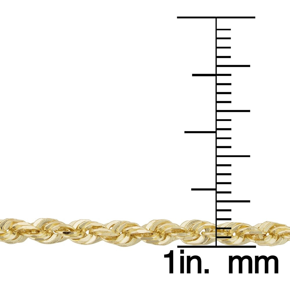 14k Yellow Gold 3.3 millimeter Rope Chain Necklace For Men and Women (18 - 30 inches)