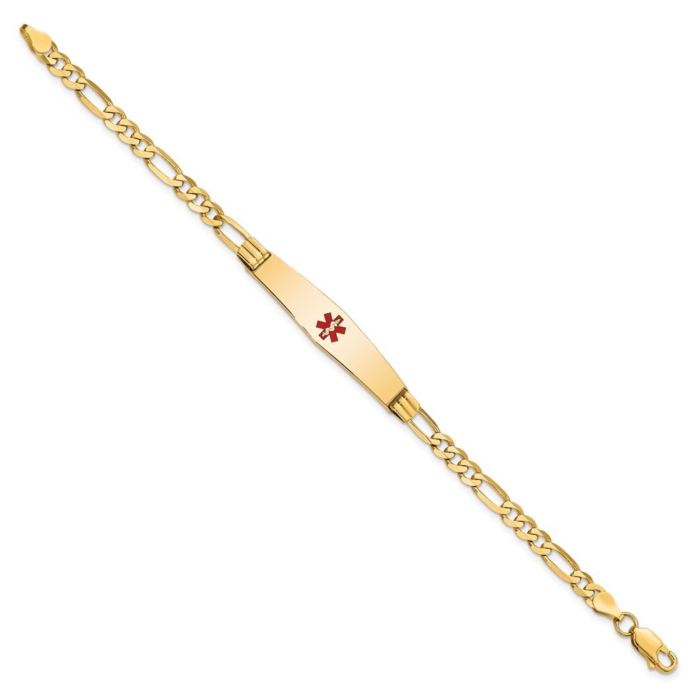 14k Yellow Gold 9mm Medical Soft Diamond Shape Red Enamel Figaro ID Bracelet, 7"