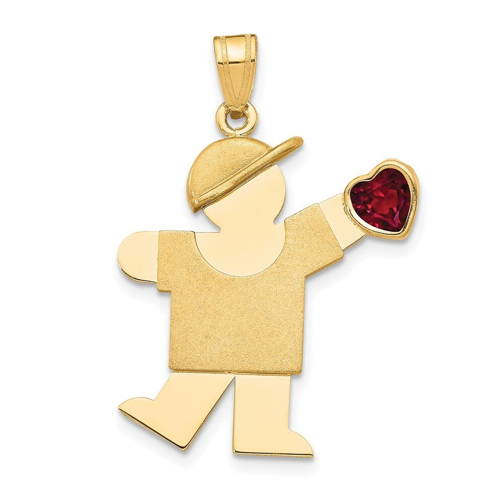 14k Yellow Gold Boy with CZ July Birthstone Pendant