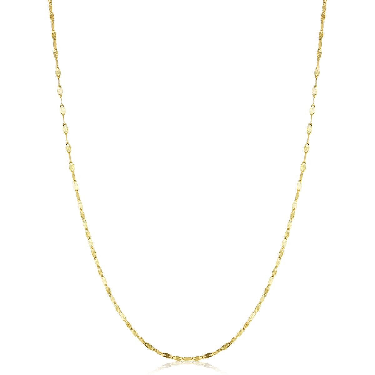 14k Yellow Gold Filled or White Gold Filled 1.5 mm Mirror Texured Flat Link Chain Necklace for Women (14-30 inch)