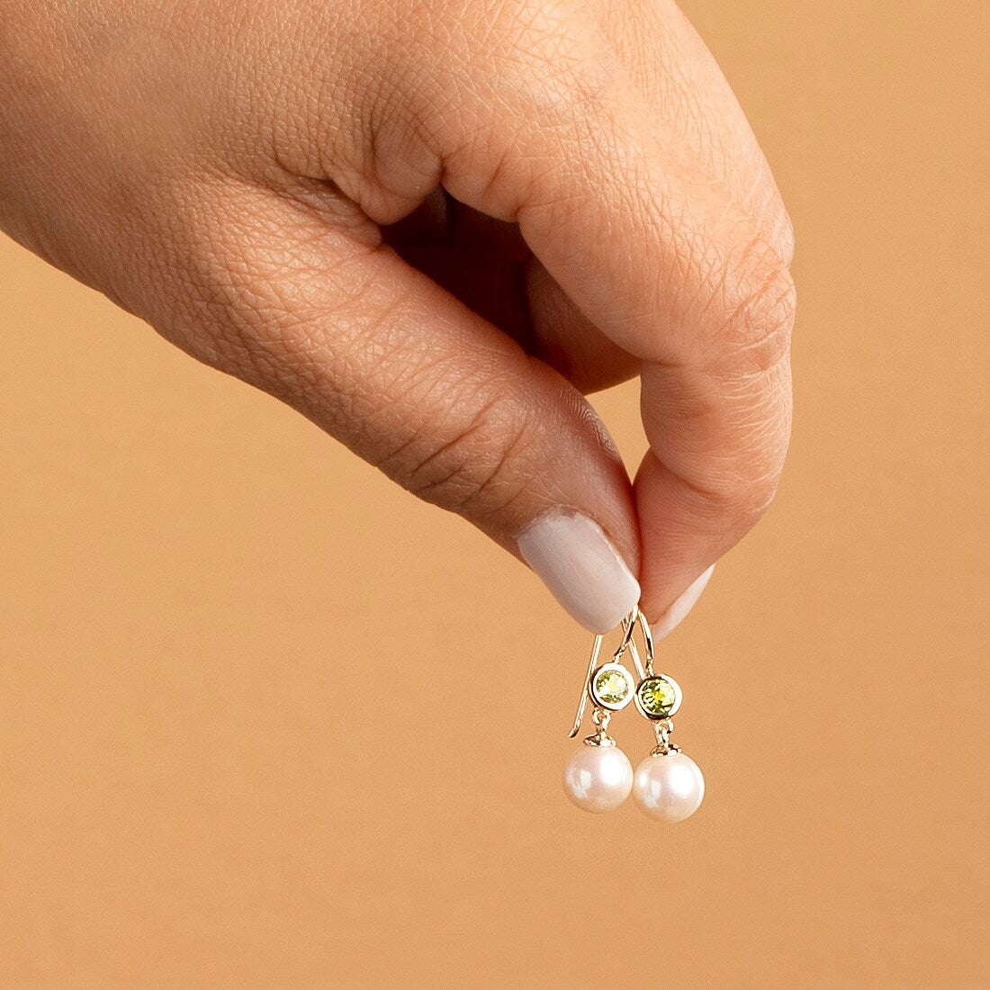 14k Yellow Gold Freshwater Pearl and Peridot Birthstone Drop Earrings