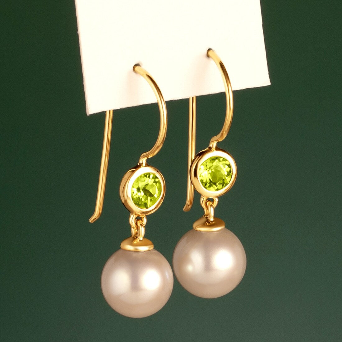 14k Yellow Gold Freshwater Pearl and Peridot Birthstone Drop Earrings