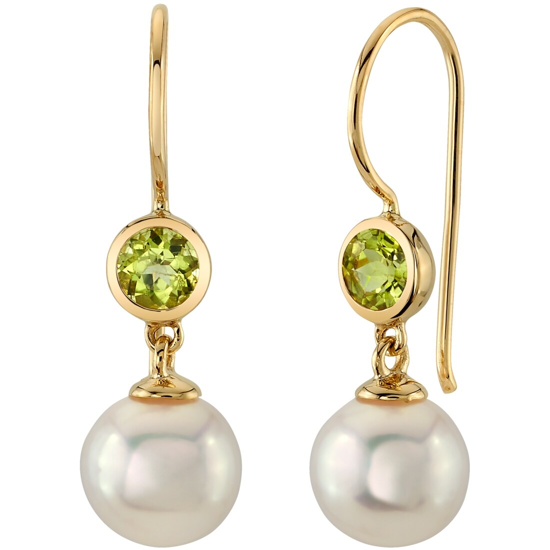 14k Yellow Gold Freshwater Pearl and Peridot Birthstone Drop Earrings