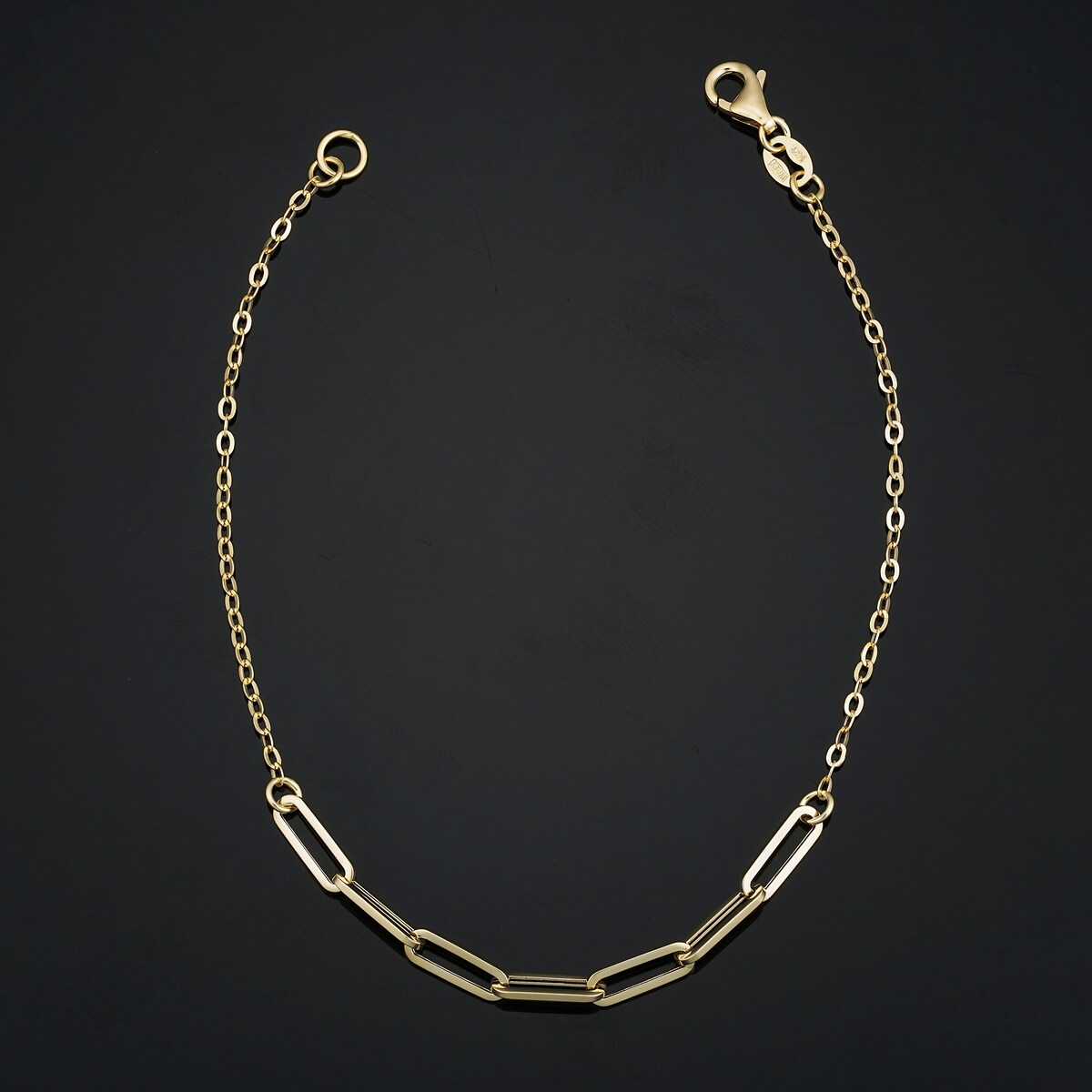 14k Yellow Gold Paperclip Link Chain Bracelet for Women (7.5 inches)