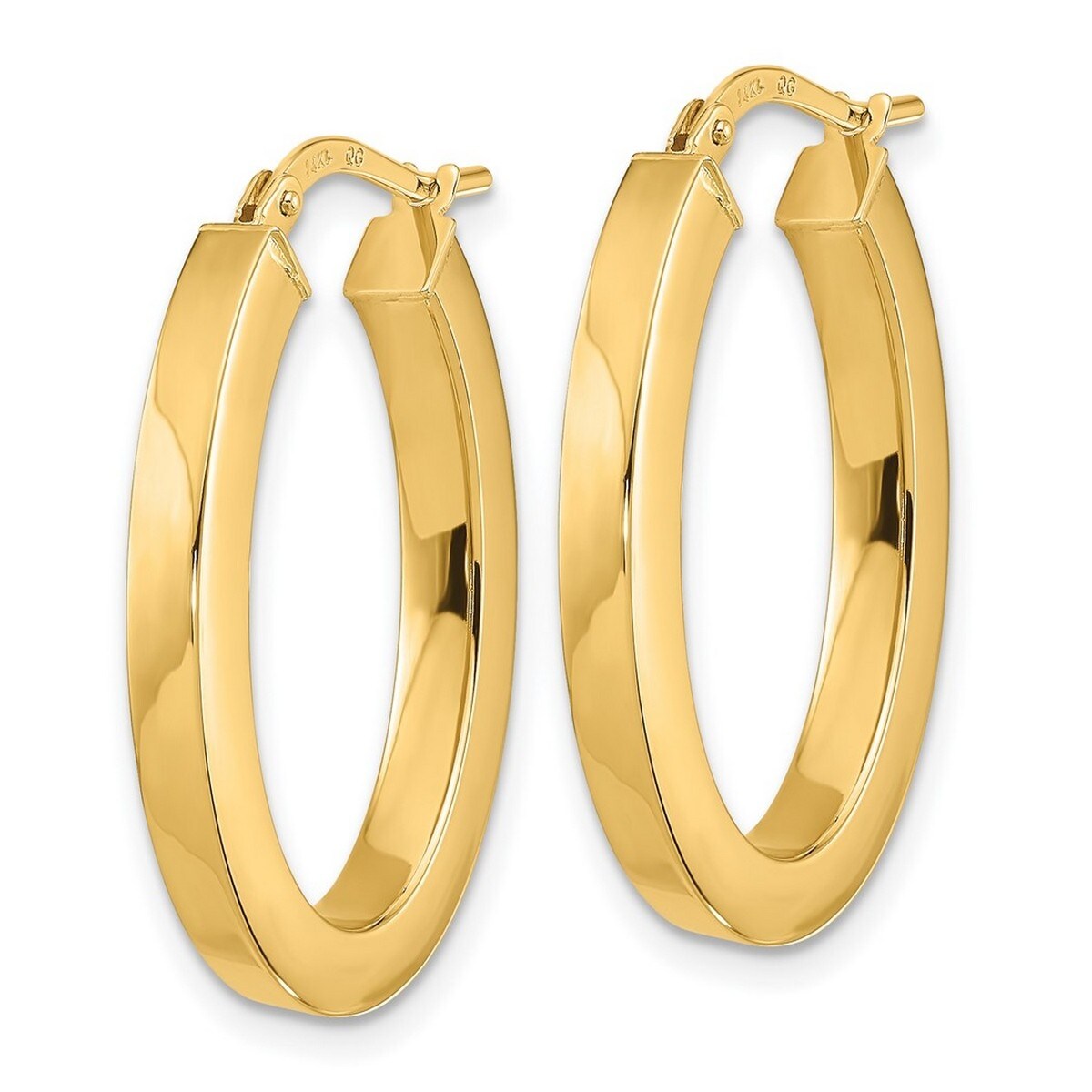 14k Yellow Gold Polished Square Tube 23x3mm Oval Hoop Earrings