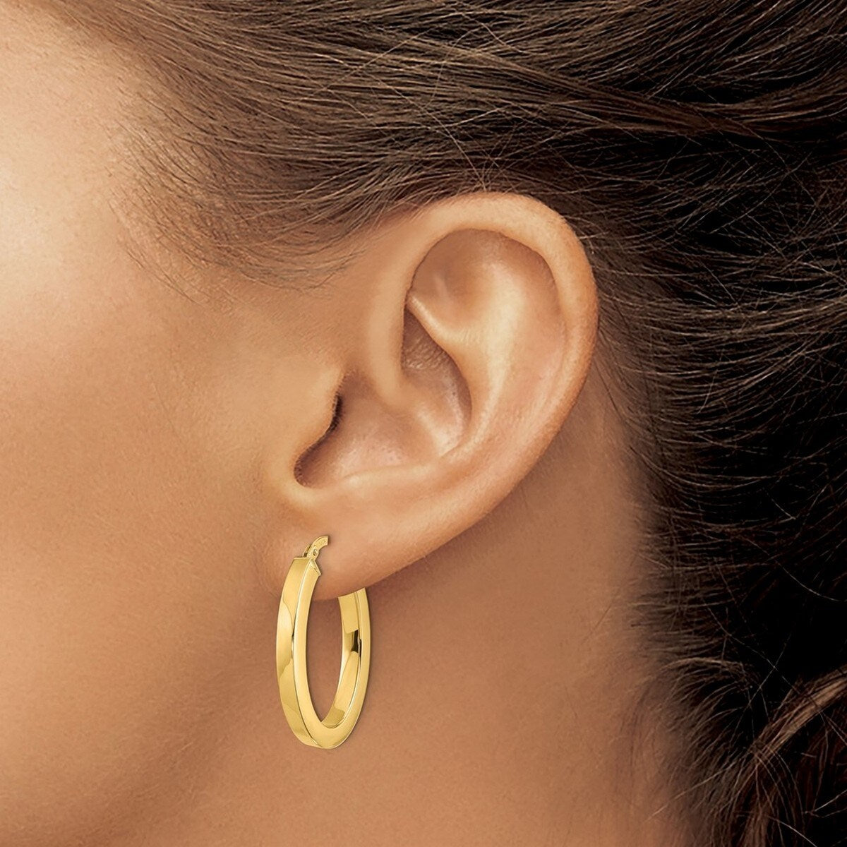 14k Yellow Gold Polished Square Tube 23x3mm Oval Hoop Earrings