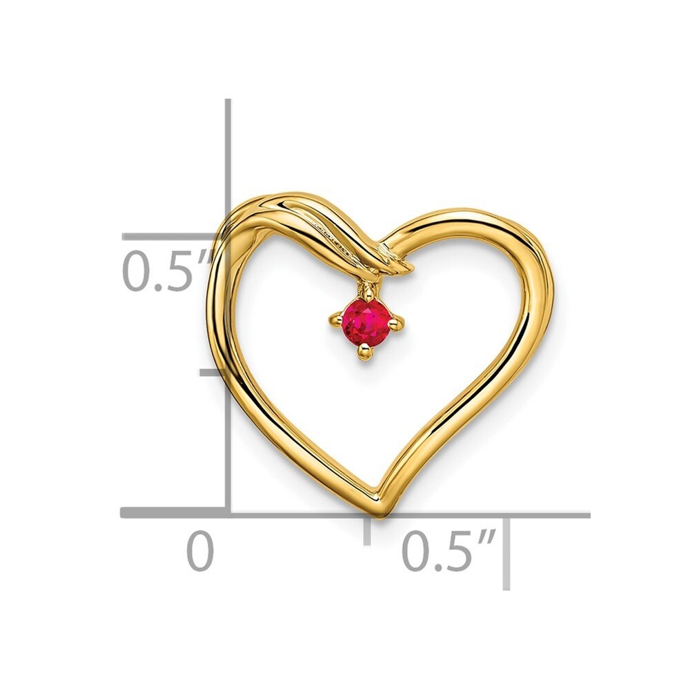 14k Yellow Gold Ruby Heart Chain Slide Charm (L-14.54mm, W-16.46mm)