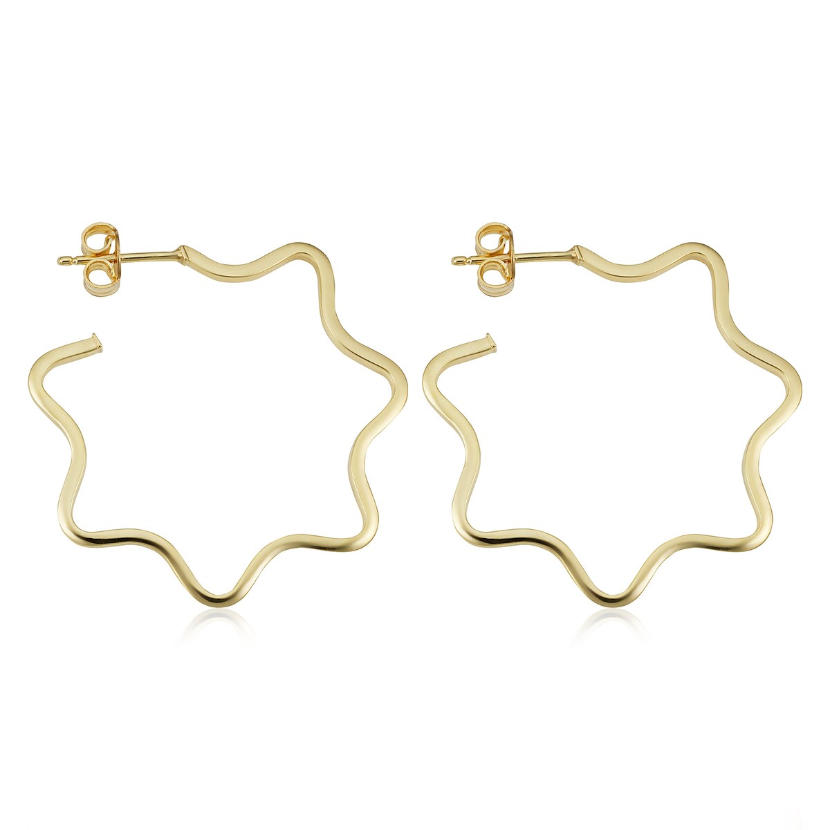 14k Yellow Gold Wave Open Hoop Earrings