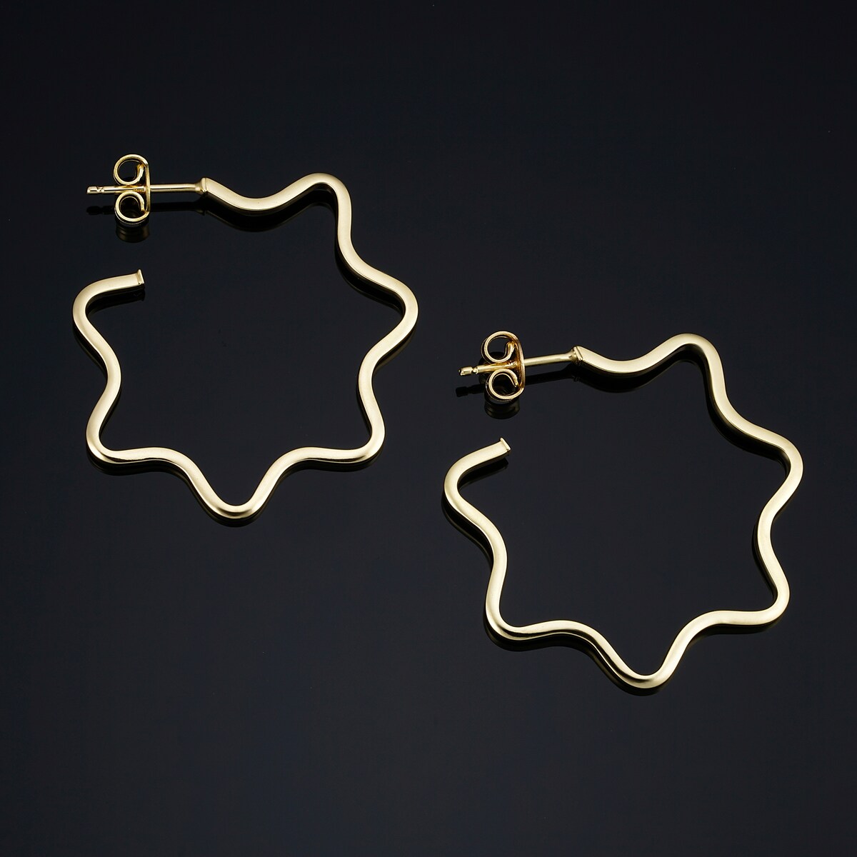 14k Yellow Gold Wave Open Hoop Earrings