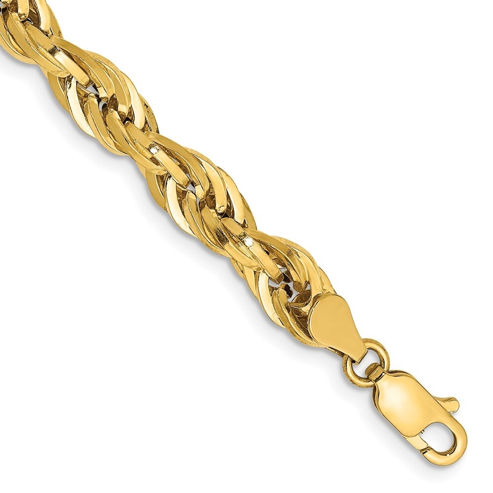 14k Yellow Goldy 5.4mm Semi-Solid Rope Chain Bracelet, 8"