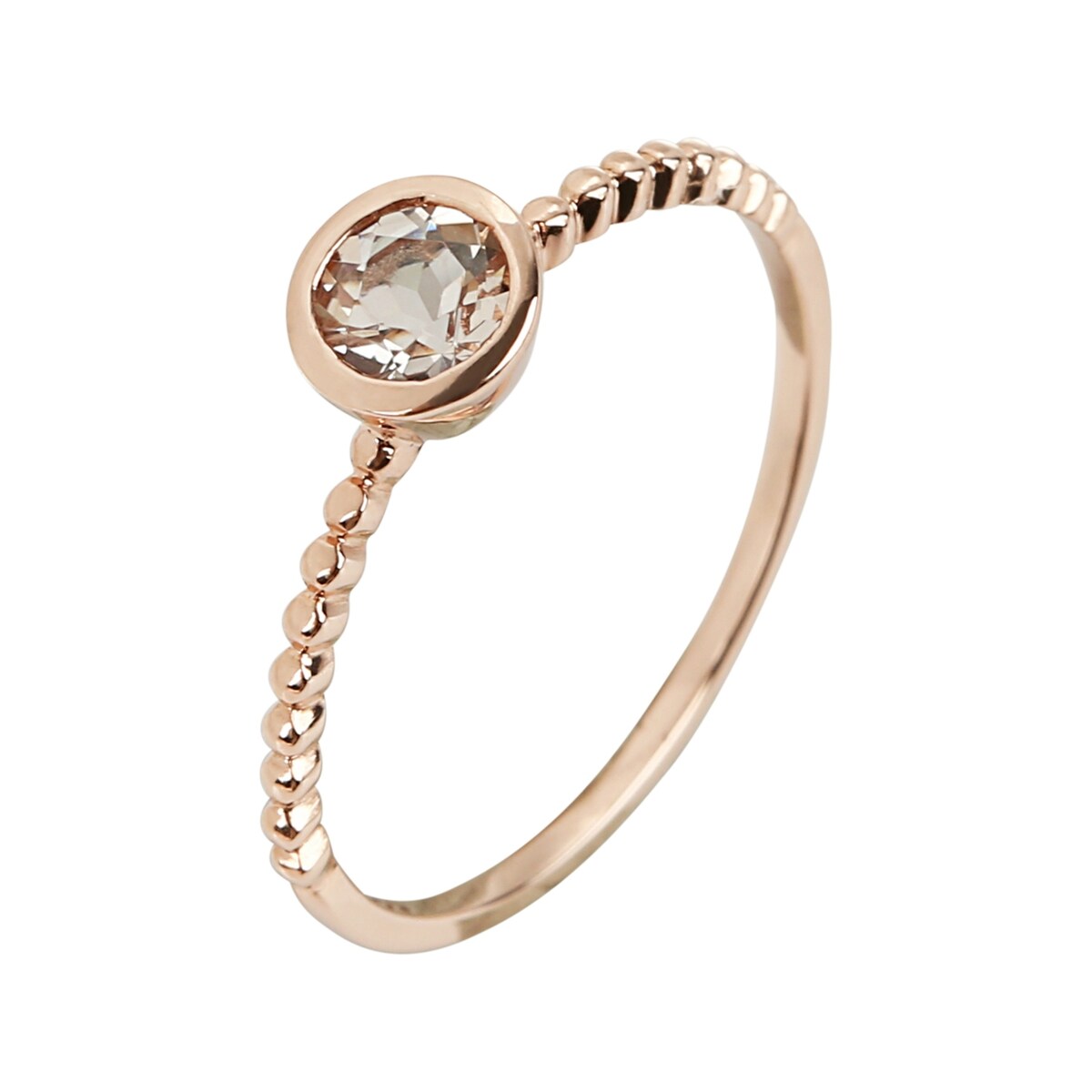 14kt Rose Gold Morganite Round Solitaire Beaded Shank Stackable Ring
