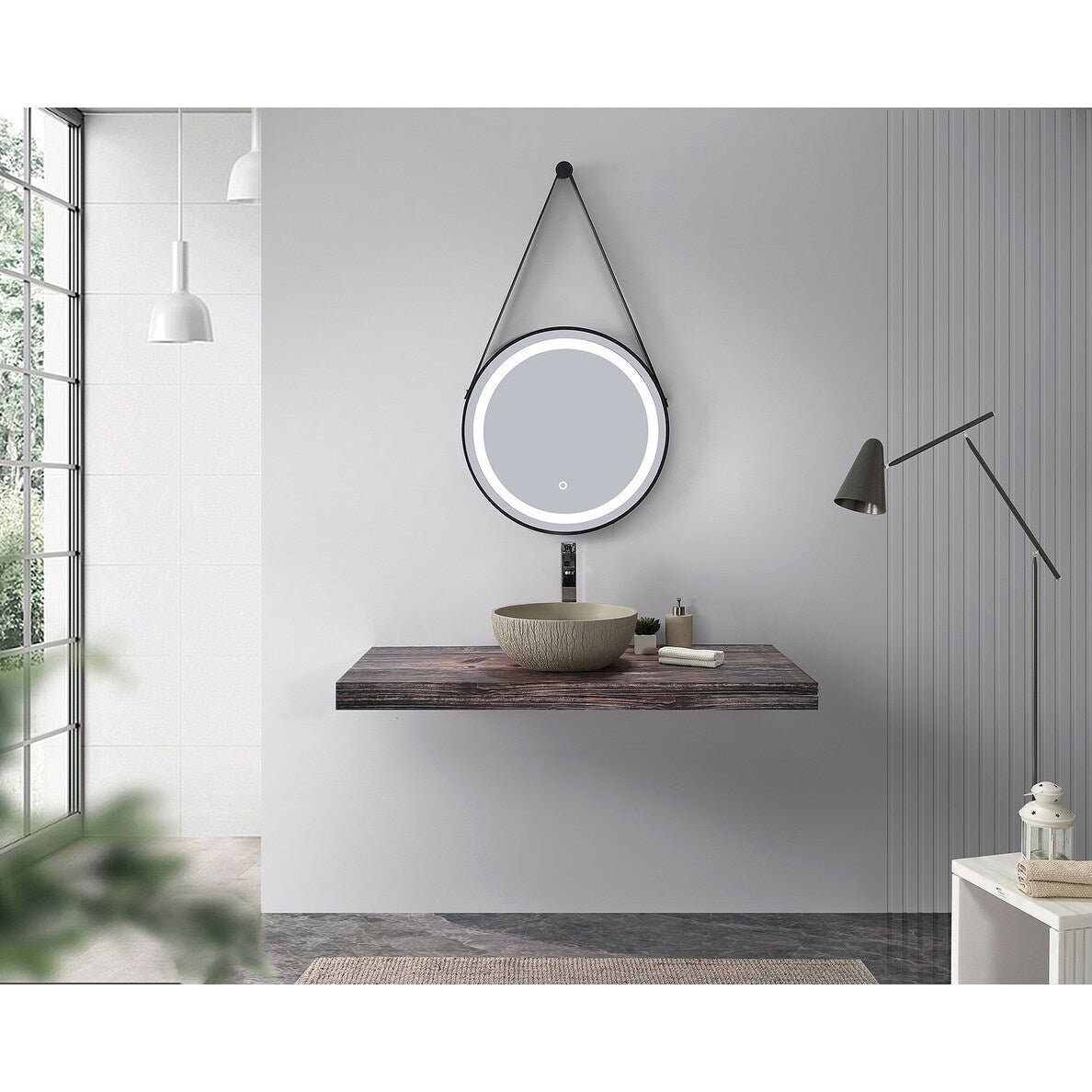 15-1/4 Inch Diameter Stone Series Solid Surface Round Shape Bathroom Vanity Vessel Sink with Concrete Patten - 15.25 x 15.25