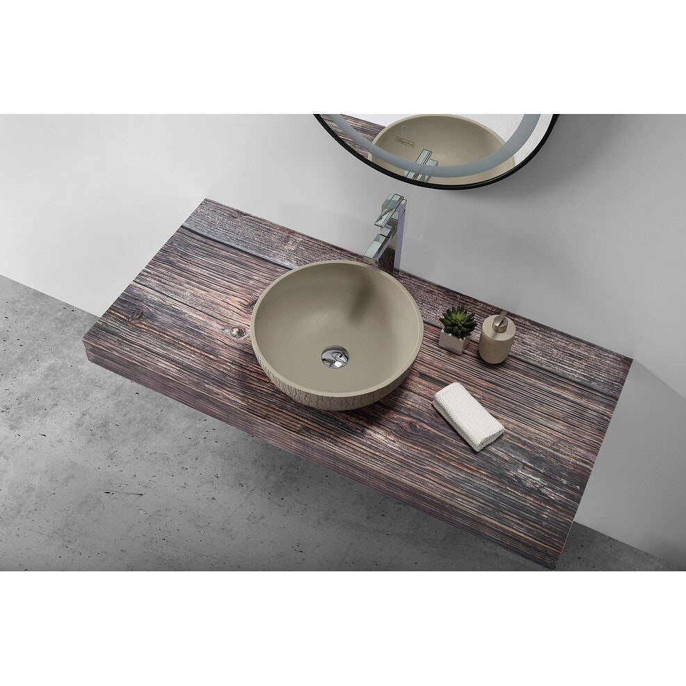 15-1/4 Inch Diameter Stone Series Solid Surface Round Shape Bathroom Vanity Vessel Sink with Concrete Patten - 15.25 x 15.25