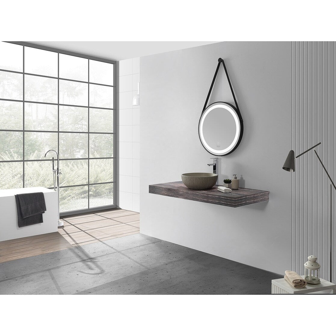 15-1/4 Inch Diameter Stone Series Solid Surface Round Shape Bathroom Vanity Vessel Sink with Concrete Patten - 15.25 x 15.25