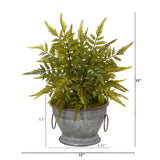 15" Fern Artificial Plant in Vintage Metal Bowl with Copper Trimming