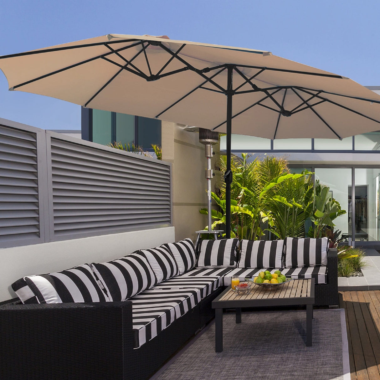 15 Ft Outdoor Double-Sided Patio Market Umbrella with Base
