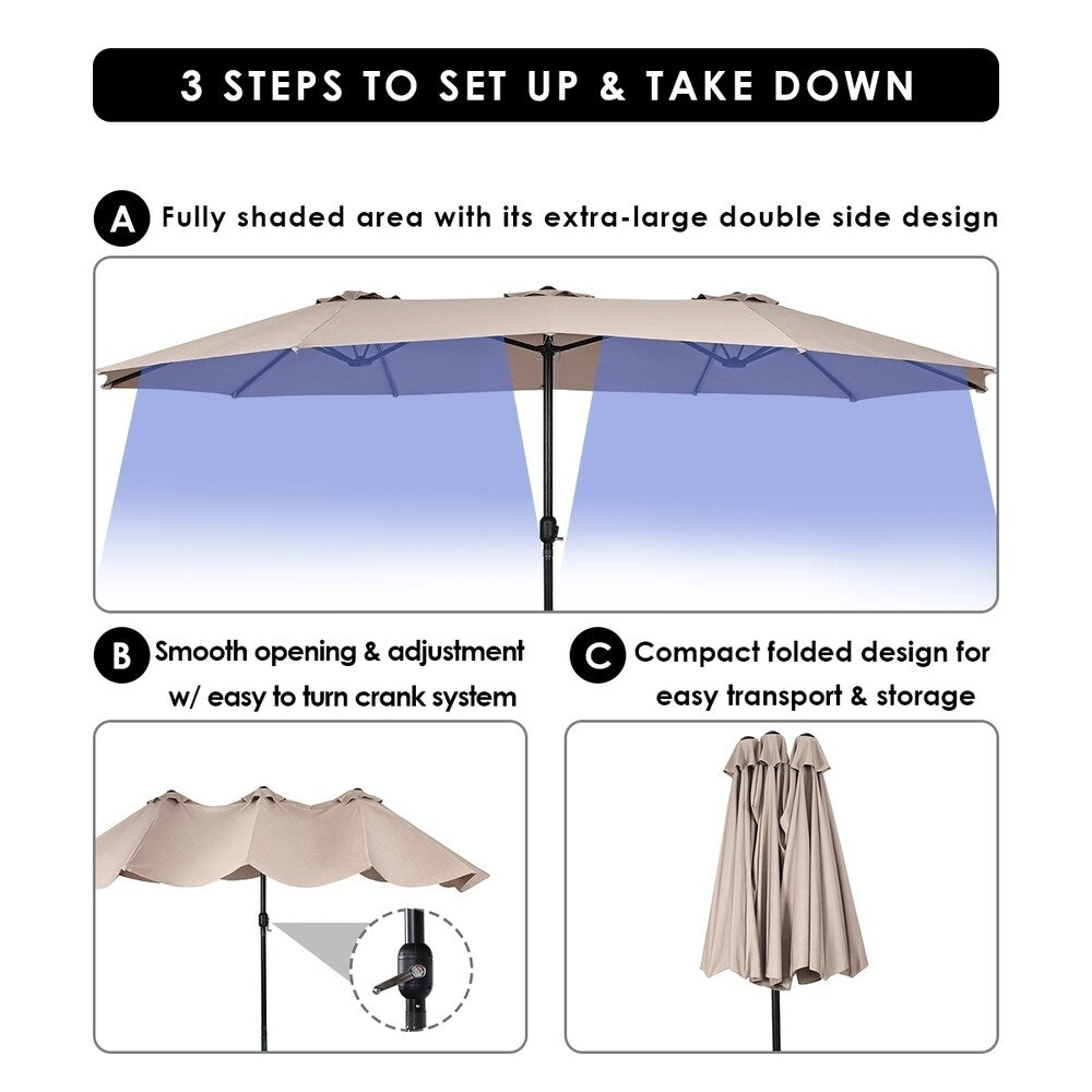 15' Double-Sided Outdoor Offset Patio Umbrella, Base Not Included
