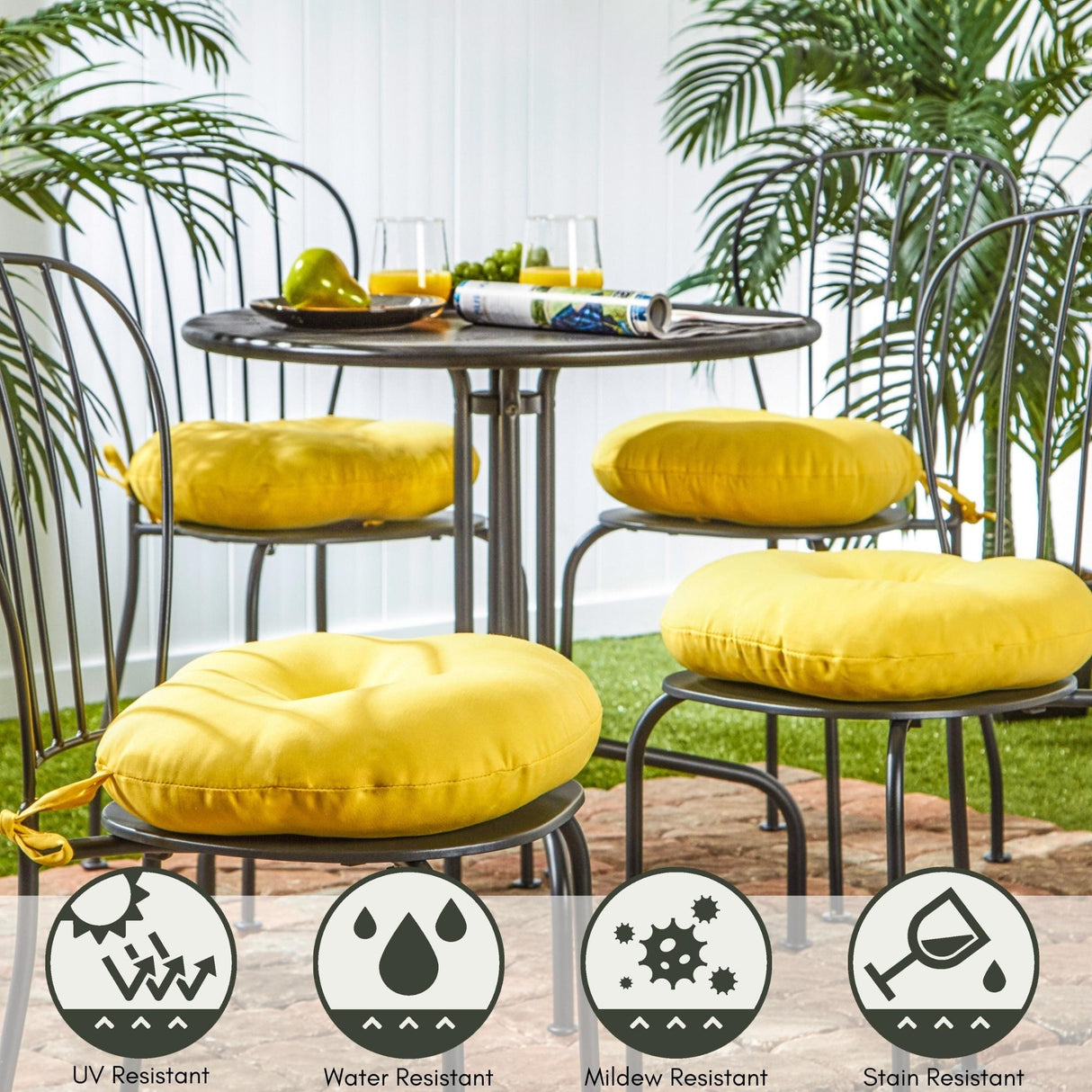 15-inch Round Outdoor Sunbeam Yellow Bistro Chair Cushions (Set of 2)