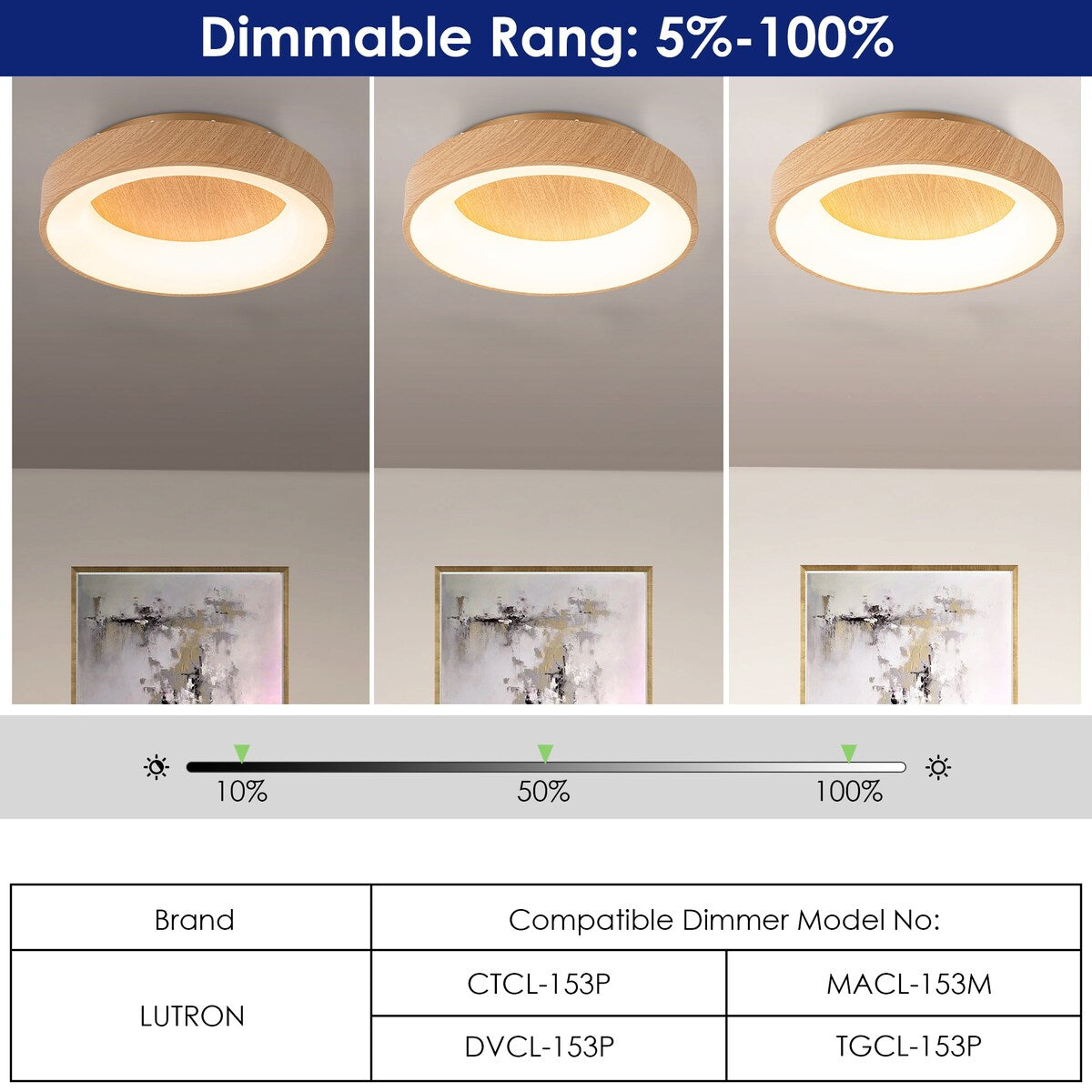 1-light 15.7 in. Modern Farmhouse Metal Wood Grain Round Dome Dimmable Integrated LED Flush Mount Light - 15.7 in. W x 3.9 in. H