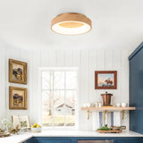 1-light 15.7 in. Modern Farmhouse Metal Wood Grain Round Dome Dimmable Integrated LED Flush Mount Light - 15.7 in. W x 3.9 in. H