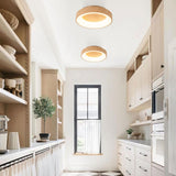 1-light 15.7 in. Modern Farmhouse Metal Wood Grain Round Dome Dimmable Integrated LED Flush Mount Light - 15.7 in. W x 3.9 in. H