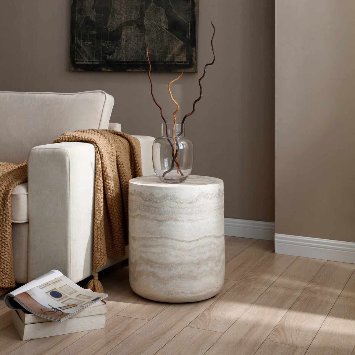 15.74 inch Faux MARS marble Pattern Coffee Tables for Living Room Round Tea table for Living Room, No Need Assembly.