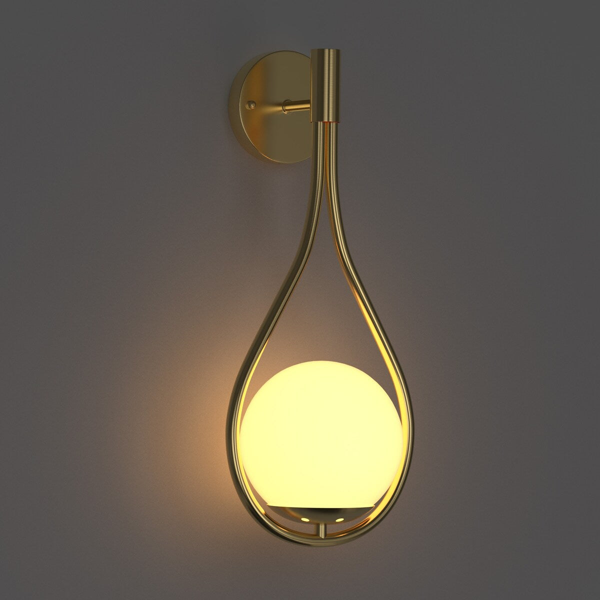 YANSUN 7.87 in. 1-Light Gold Water Drop Mid-Century Modern Wall Sconce with Global Frosted Glass Shade for Bedroom Bedsides