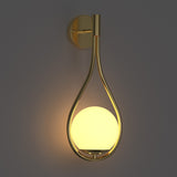 YANSUN 7.87 in. 1-Light Gold Water Drop Mid-Century Modern Wall Sconce with Global Frosted Glass Shade for Bedroom Bedsides