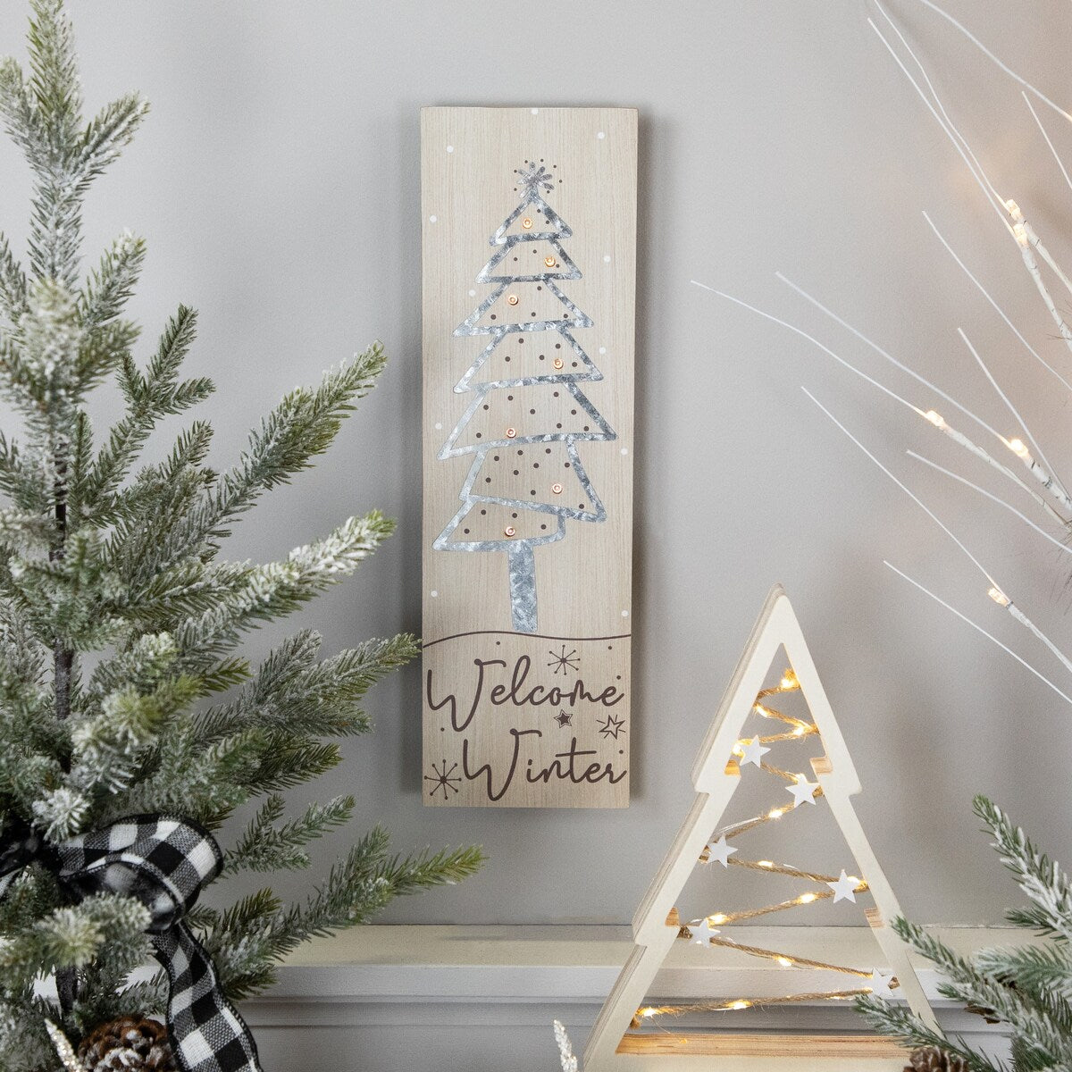 15.75" Welcome Winter Wooden Tree Christmas Wall Sign