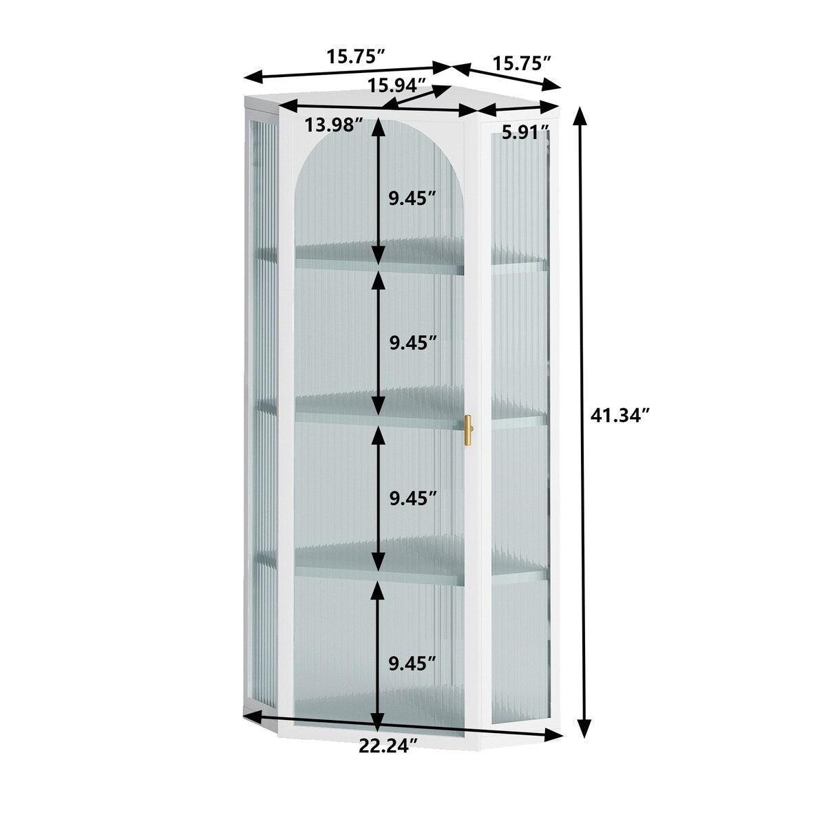 15.94 in. W x 22.24 in. D x 41.34 in. H Glass Door Bathroom Storage Wall Cabinet in White with Four-tier Storage