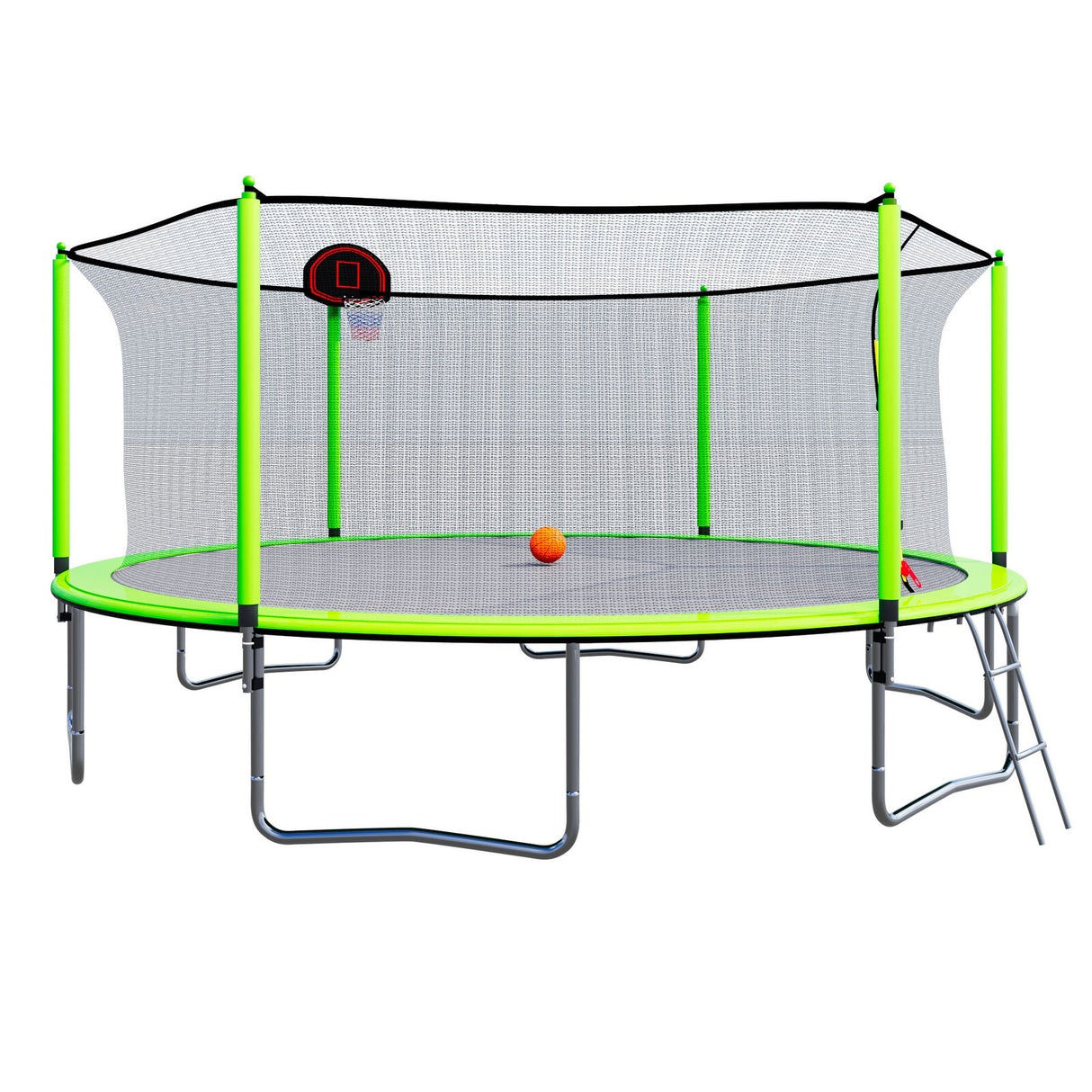 15FT Trampoline with Basketball Hoop Inflator and Ladder(Inner Safety Enclosure) Green