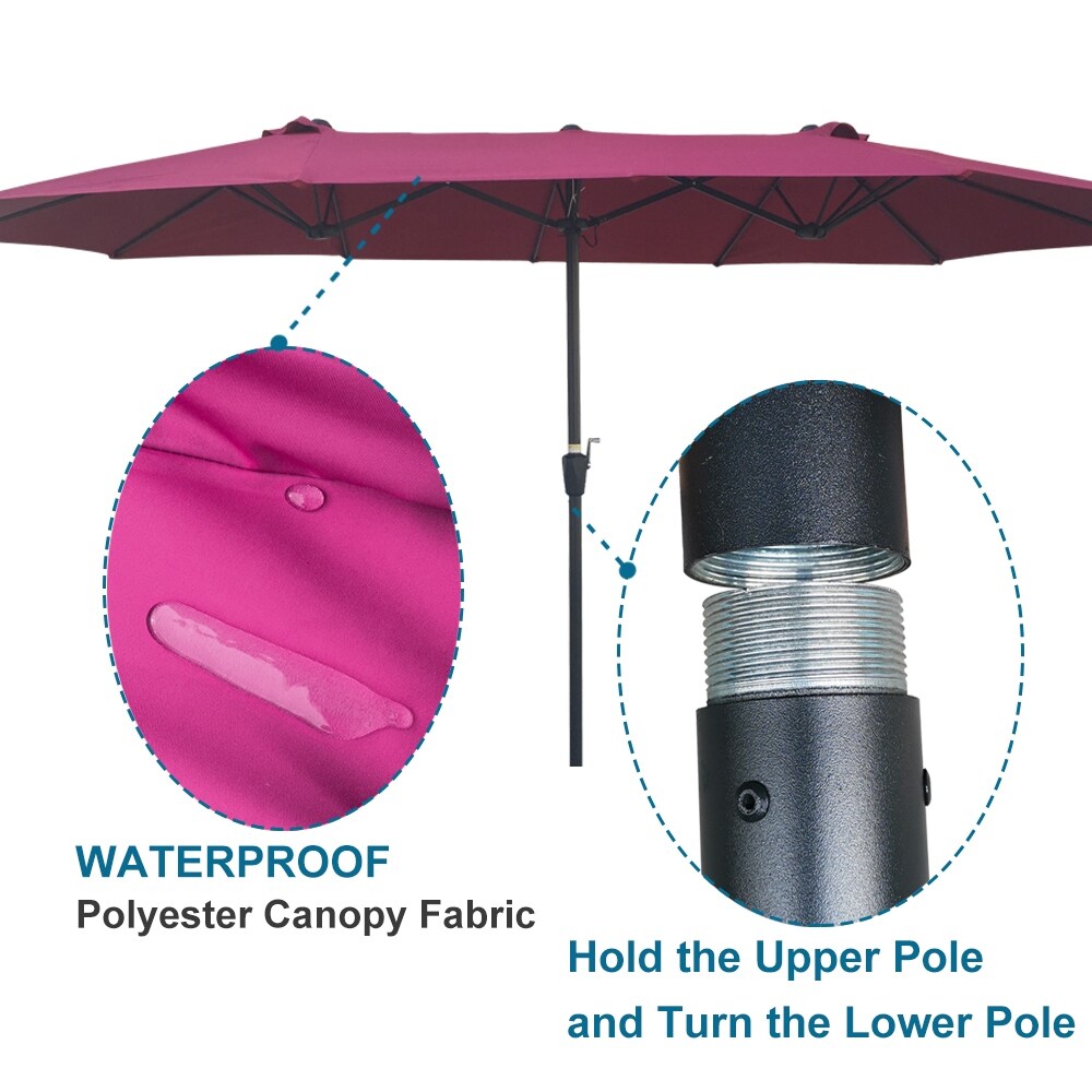 15Ftx9FtDouble-Sided Patio Umbrella Outdoor Market Table Garden Extra Large Waterproof Twin Umbrellas with Crank and Wind Vents