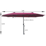 15Ftx9FtDouble-Sided Patio Umbrella Outdoor Market Table Garden Extra Large Waterproof Twin Umbrellas with Crank and Wind Vents