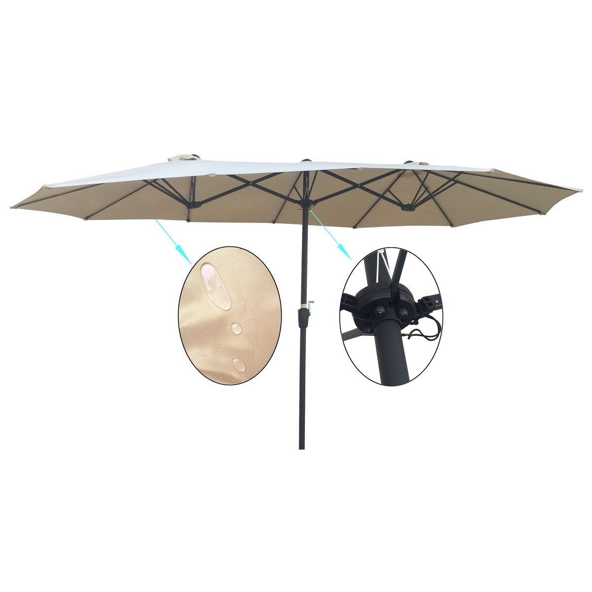 15Ftx9FtDouble-Sided Patio Umbrella Outdoor Market Table Garden Extra Large Waterproof Twin Umbrellas with Crank and Wind Vents