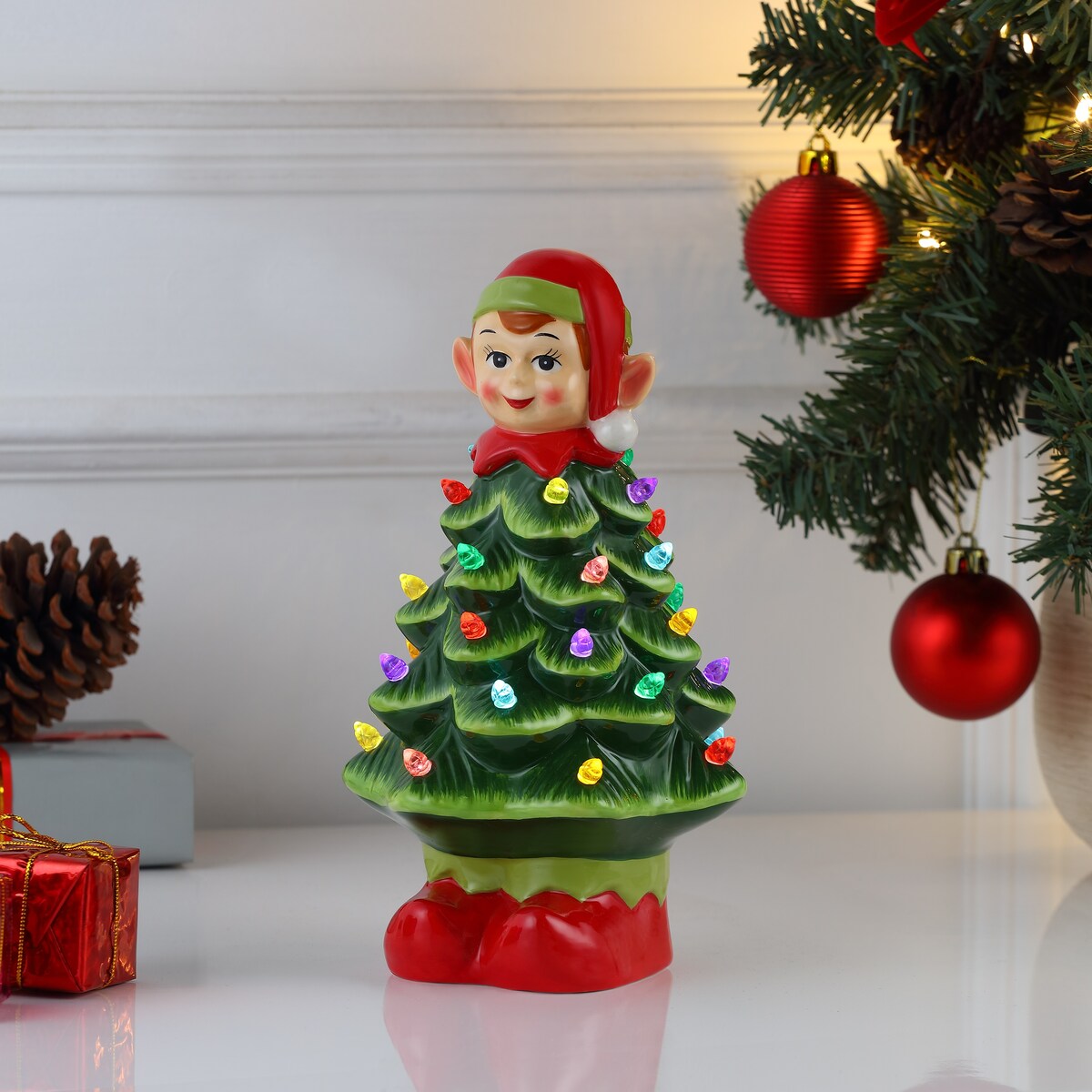 15" Nostalgic Ceramic Elf Tree