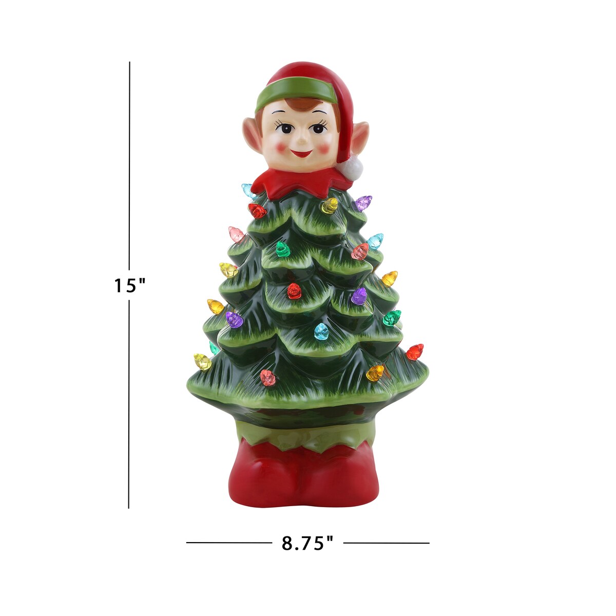 15" Nostalgic Ceramic Elf Tree