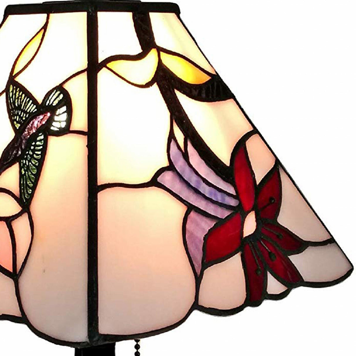 HomeRoots 15" Tiffany Style Red Floral Hummingbird Table Lamp - 14X15X9