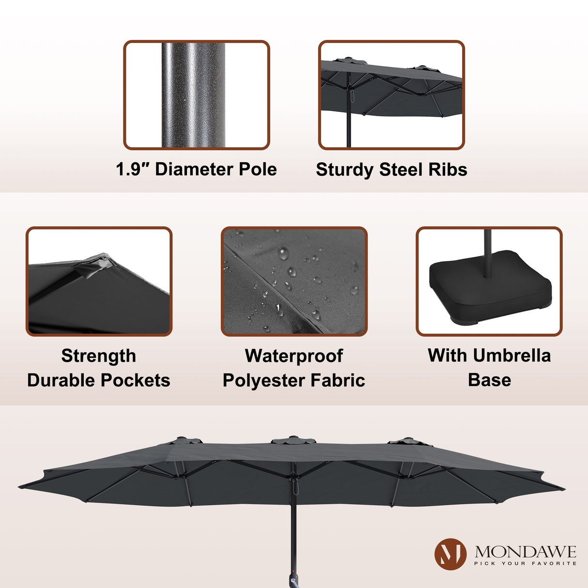15ft Rectangular Patio Market Umbrella with Base