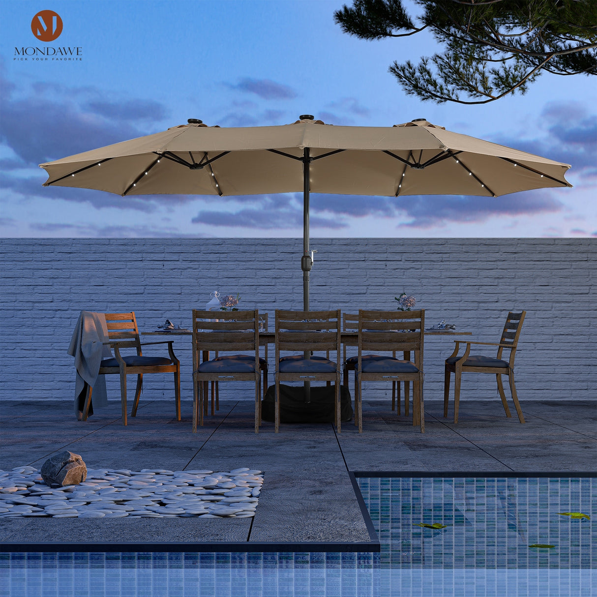 15ft Rectangular Patio Market Umbrella with Base
