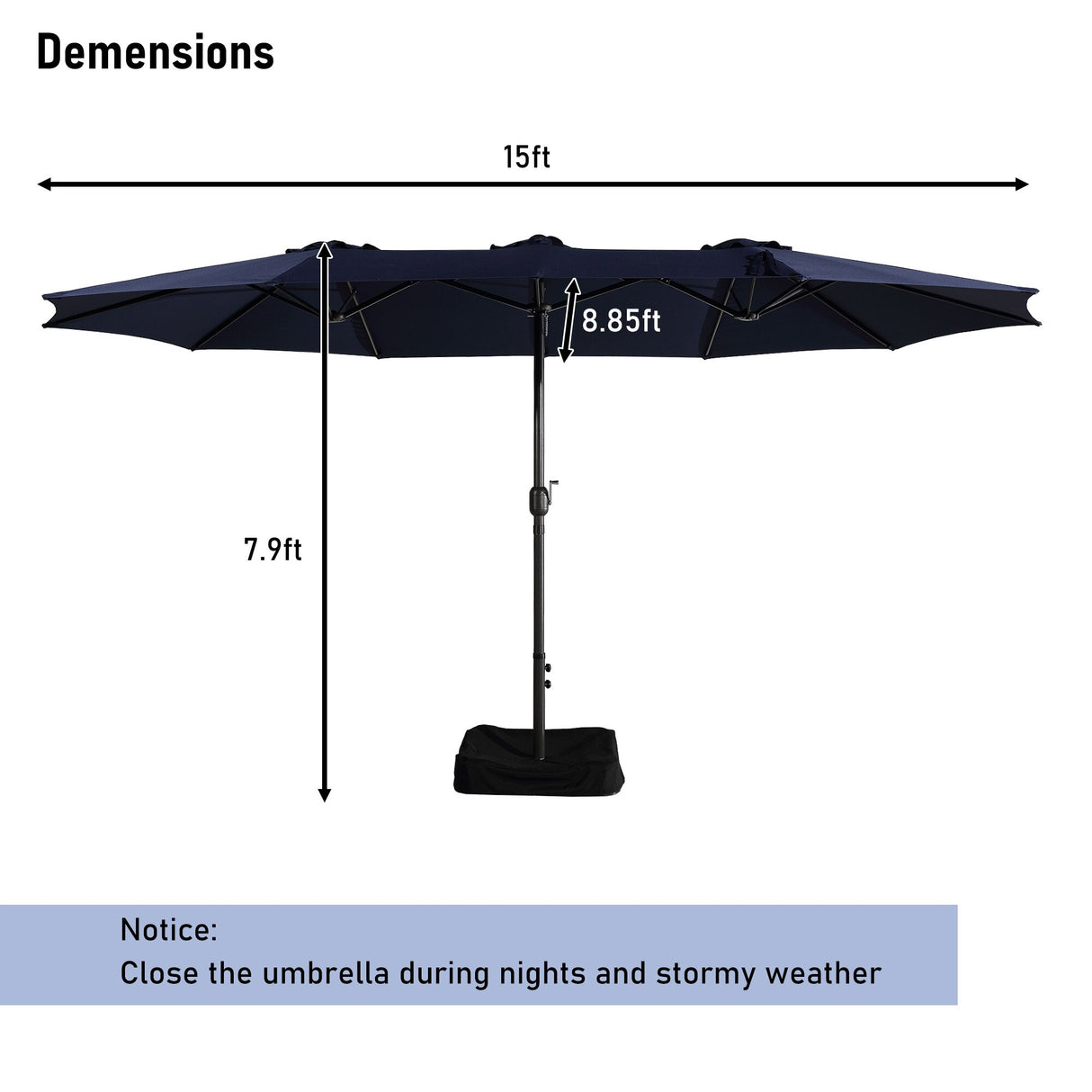15ft Rectangular Patio Market Umbrella with Base